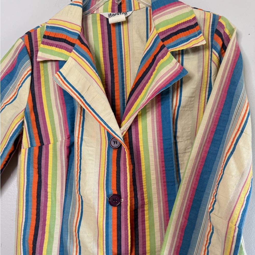 70s Vintage Blazer Rainbow Striped Retro Cotton Blend Jacket